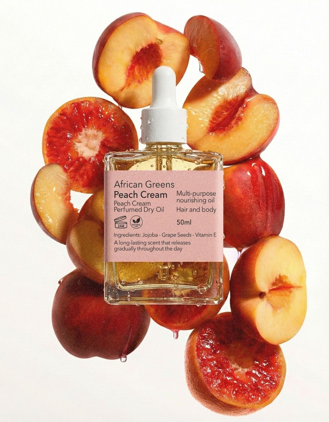 Peach cream perfumed dry oil